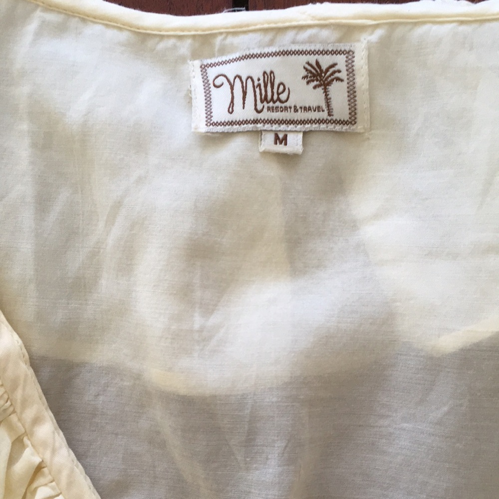 Mille Resort & Travel butter yellow semi sheer ruffle blouse M - Picture 3 of 10